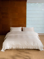 Chantilly ruffle and bow bedding set in ivory Egyptian cotton sateen