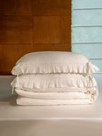 Folded Chantilly ruffle bedding set in ivory Egyptian cotton sateen