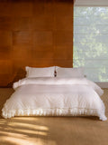 Crème romantic bedding set with layered ruffles in ivory Egyptian cotton sateen